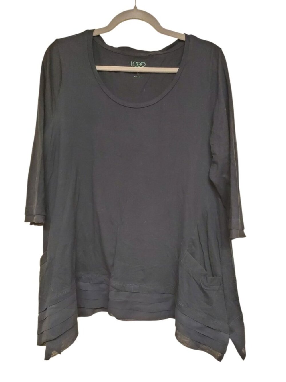 LOGO Instant Chic Black Chiffon Trim Asymmetrical Knit Lagenlook Tunic Size L